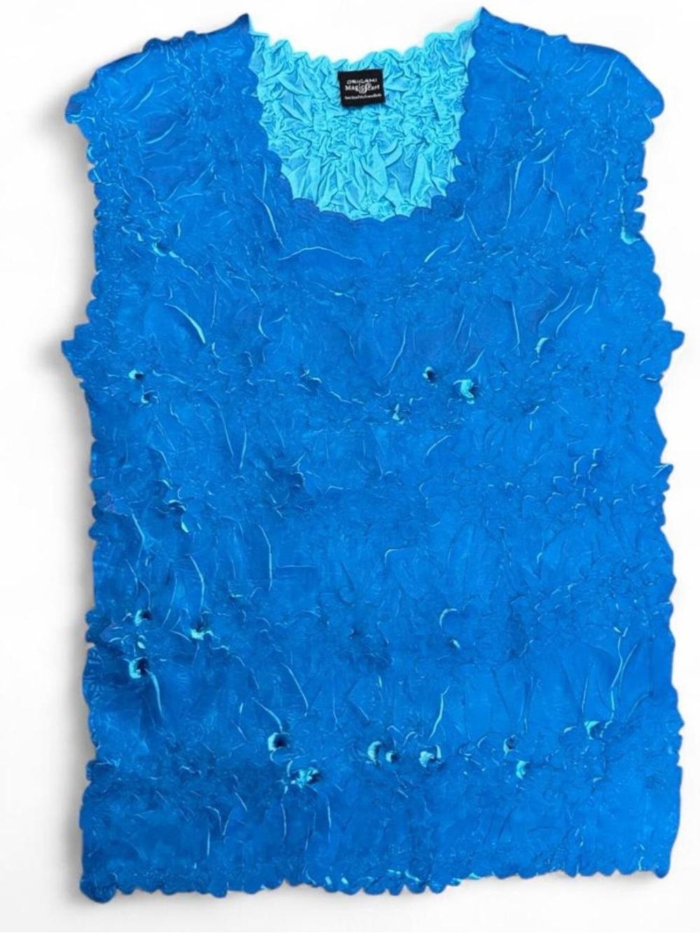 Vtg Y2K Popcorn/Origami Crinkle Tank Top Electric Blue OS Fairycore Mermaidcore